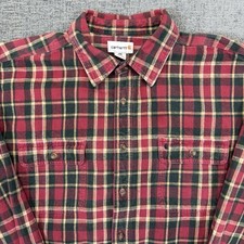 Carhartt Flannel Shirt Mens 2XLT Relaxed Fit Red Plaid Botton up Long Sleeve