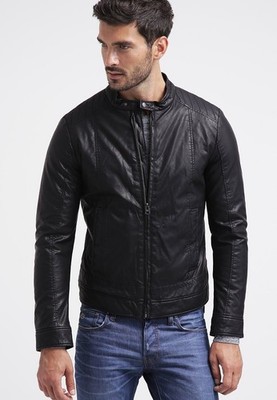 Men Biker Black Bomber Leather Genuine Leather Motorcycle Jacket XS-3XL FB644