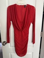 Windsor Women's Red Bodycon Dress, Pleated Fitted, Size S Back Zipper