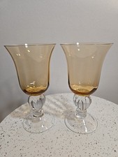 Vintage Lenox Crystal Corole Siene Amber Goblet Set Of Two 7 1/4"