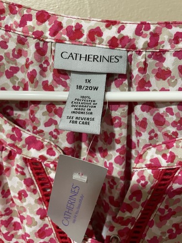 Catherine’s pink & white pattern top w/ flutter sleeves ~ Size 1X (18-20W) ~ NWT - Picture 3 of 9