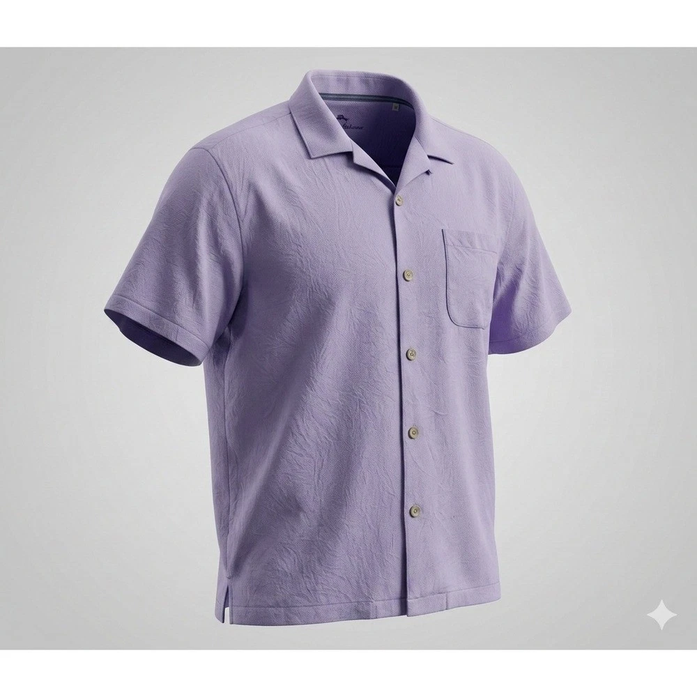Tommy Bahama Men's Lilac Colored Short Sleeve Silk Button Up Shirt. Size XXL