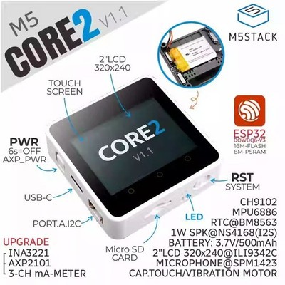 M5Stack Core2 V1.1 ESP32 Touch Screen IoTDevelopment Board Kit Bluetooth Control