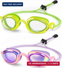 2 Pack Racing Swim Goggles with Bungee Strap, No Leaking Kids Swimming Goggles A