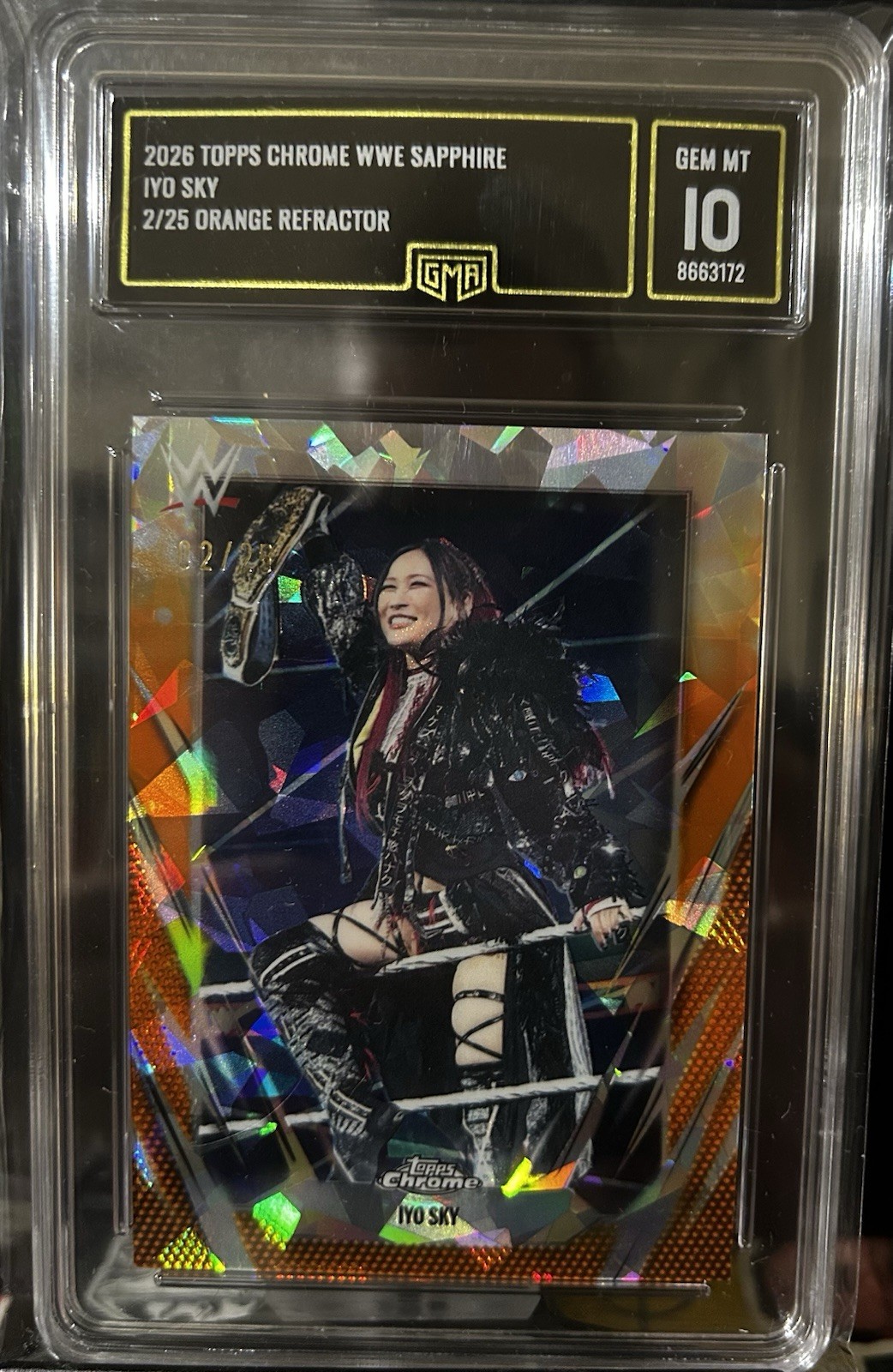 2026 Iyo Sky WWE Topps Chrome Sapphire 2/25 Orange Refractor GMA 10