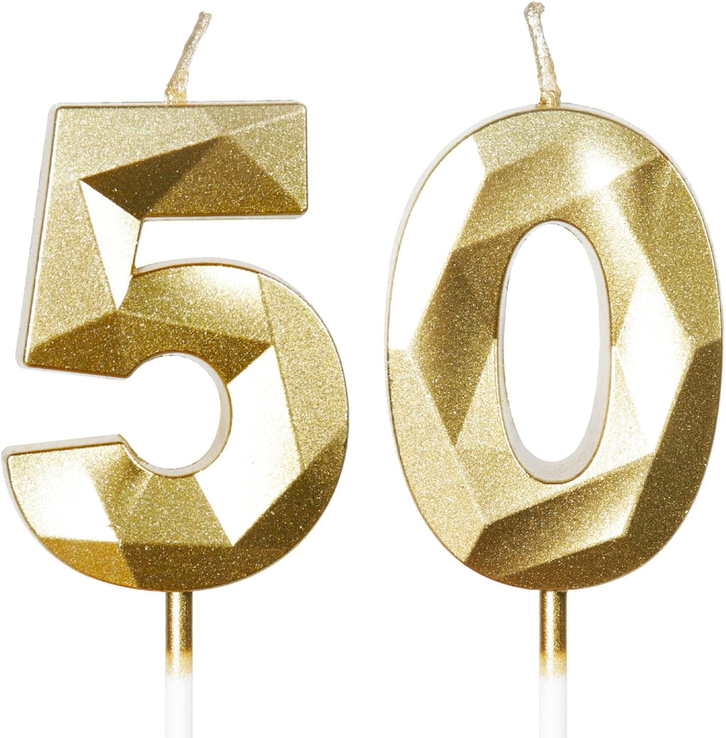 50Th Birthday Candles, Gold Number 50 Happy Birthday Candles, Cake Topper Decora