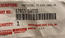 Toyota Genuine Parts 67855-04010 Protector, Front Door Panel 2015-2023 Toyota