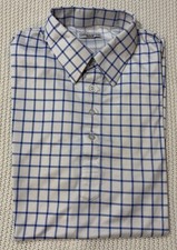 Collars  Co Performance Polo Shirt Mens Medium Blue Grid Check Dress Collar