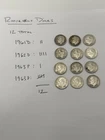 Lot Of 12 Circulated 90% Silver Roosevelt Dimes, Dates 1961 - 1963