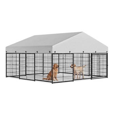 Garvee 10x10x6 ft Large Metal Dog Kennel Outdoor PE Cover Lockable Galvanized
