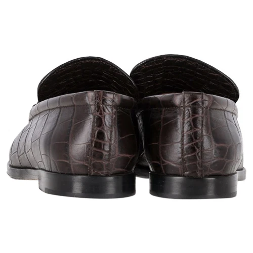 Bottega Veneta Crocodile-Embossed Loafers In Brown Leather Women Ochre Size 39 - Picture 5 of 12