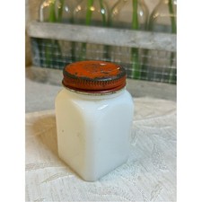 Vintage Carr-Lowrey Milk Glass Jar 8 & 3 Stamp w/ Red Tin Lid - Made in USA 50's