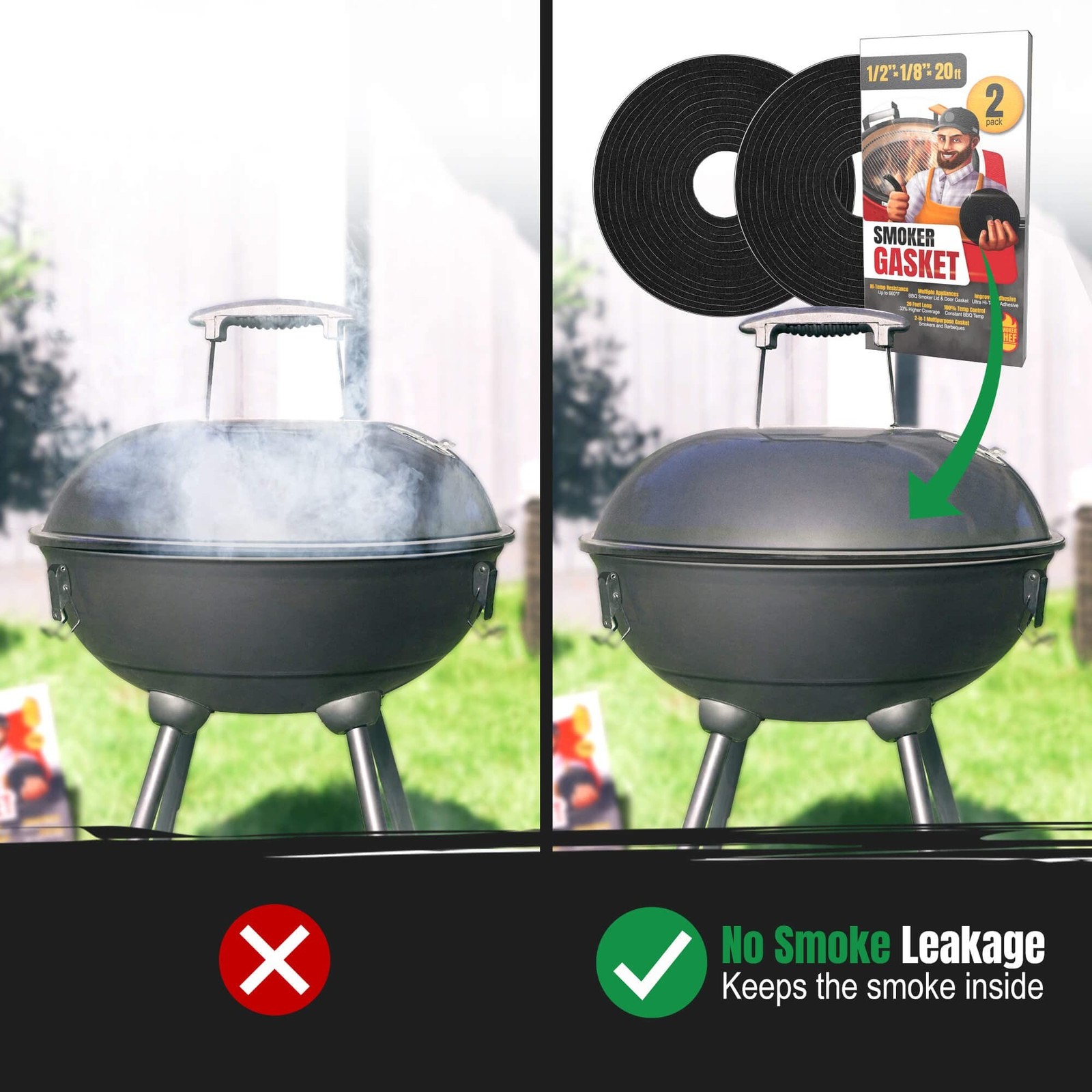 XXL 20 FT Grill Gasket for Smokers - Black 1/2’’ x 1/8’’