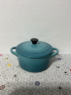 Le Creuset Stoneware Sky Blue Mini Cocotte Black Handle - No chips - FastShip!