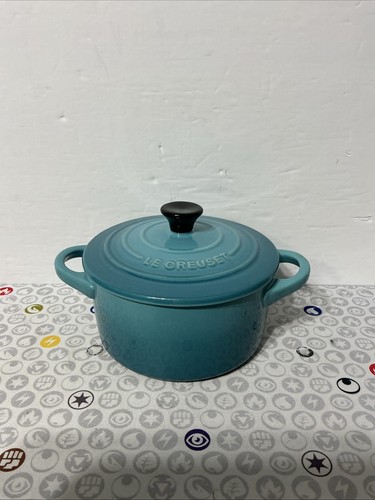 Le Creuset Stoneware Sky Blue Mini Cocotte Black Handle - No chips - FastShip!