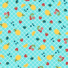 MAYWOOD - Sippin' on Sunshine by Kimberbell - Fruits - Aqua Blue ,1/4 yard