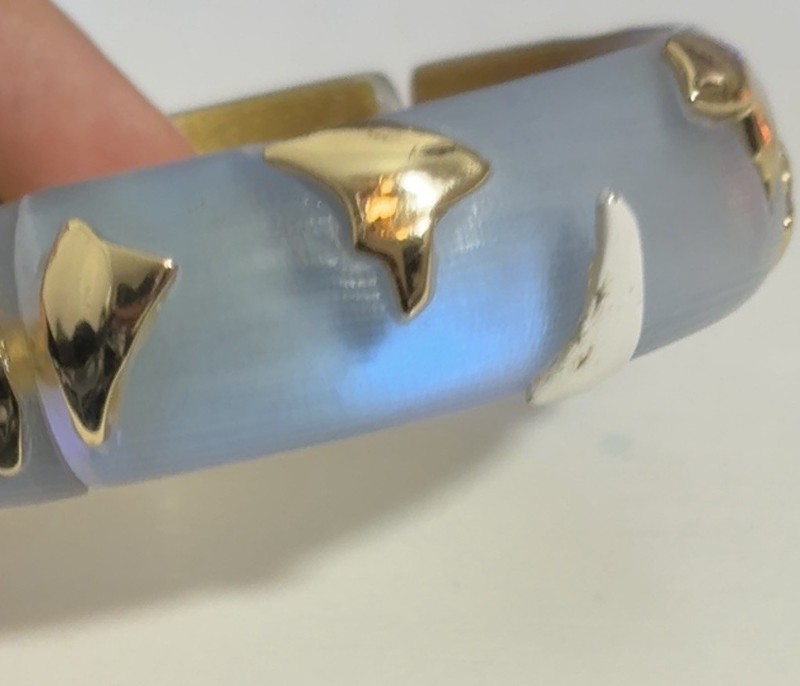 Vintage Alexis Bittar Sky Blue Lucite Enamel & Liquid Gold Hinged Bracelet