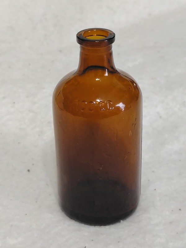 Brown Glass Round Bottle 4-1/4" Tall NO LID