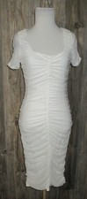 Fashion Nova Sz Small White Short Sleeve Make It True Ruched Midi Dress