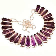 African Amethyst Pencil Shape Gemstone Necklace Handmade Anniversary Jewelry 18"
