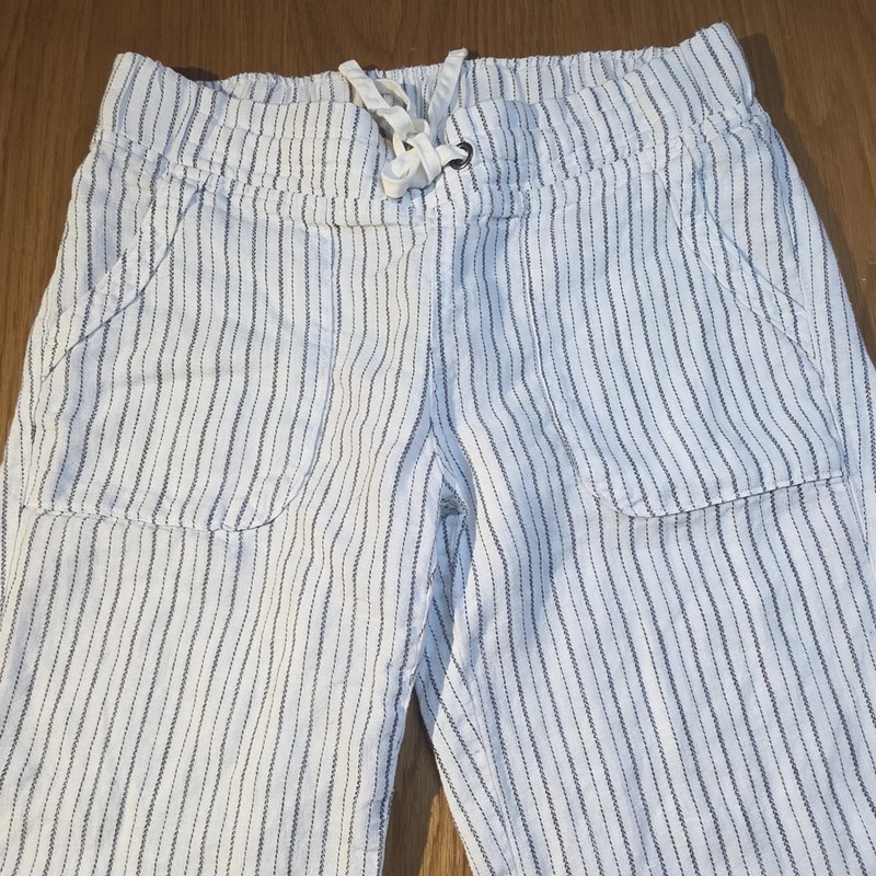 Athleta Women’s White/Blue Striped Linen Drawstring Pants w/ Pockets