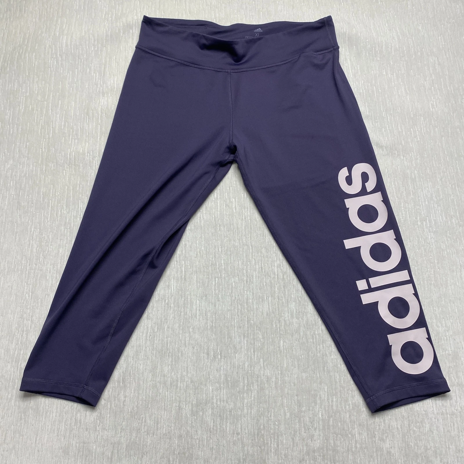 Adidas Climalite Cropped Leggings Womens XL Plum Spellout Vertical Logo Workout