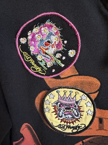 RARE Ed Hardy Size S Death Or Glory Zip Black Hoodie 7 Embrd Patches Skull Y2K - Picture 13 of 20
