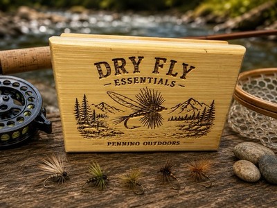 Dry Fly Essentials   15 Hand-Tied Trout Dry Flies with Engraved Bamboo Fly Box