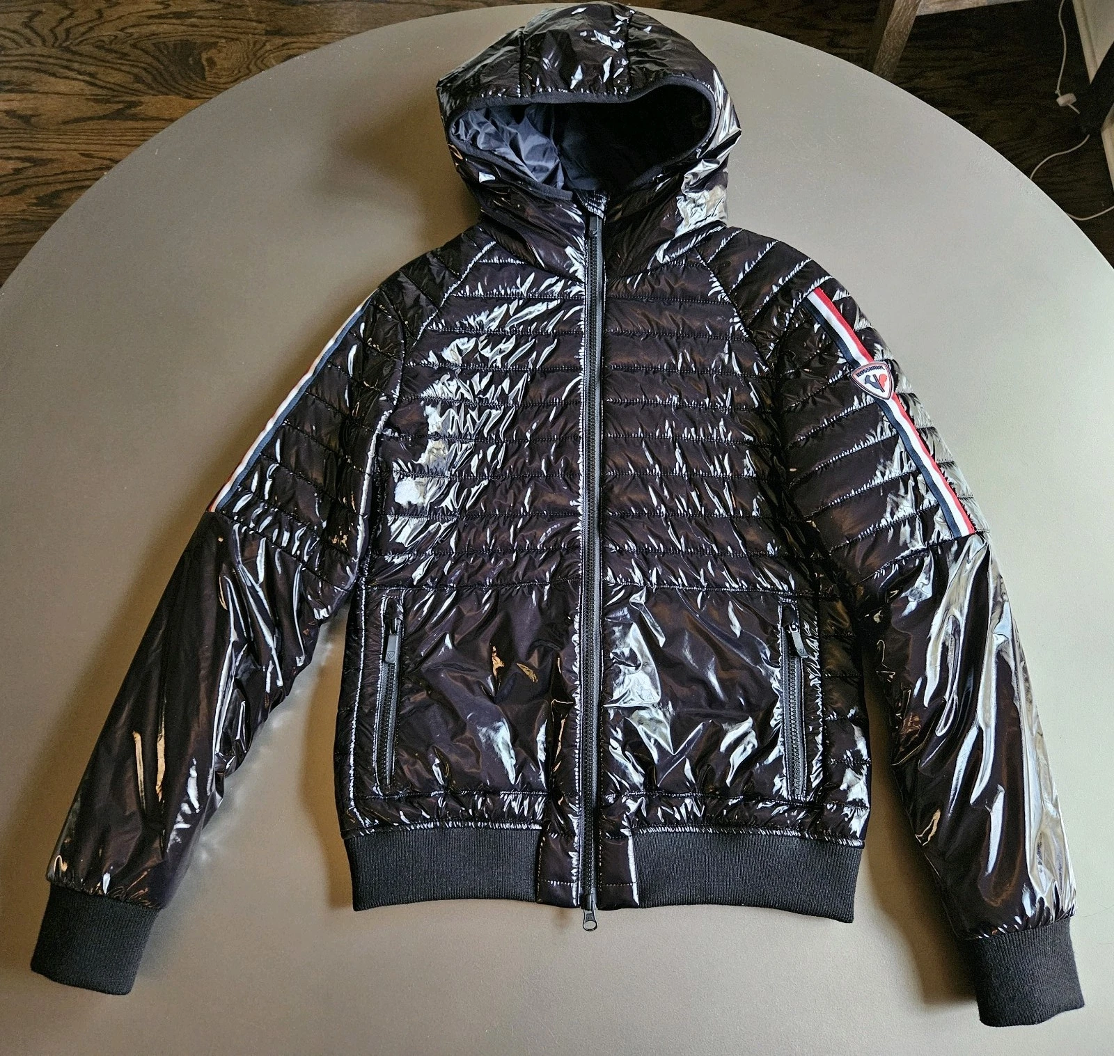 Rossignol Glossy Black Winter Ski Snow Jacket Women's Size Medium With Hood