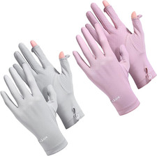 2 Packs Women Sun Protection Driving UV Gloves Full Finger Touchscreen Non Slip
