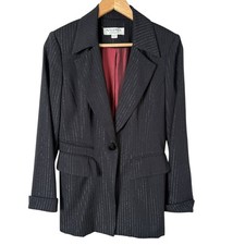 Vintage 90s Size 4 Metallic Pin Stripe Blazer Black Evening Jacket One Button
