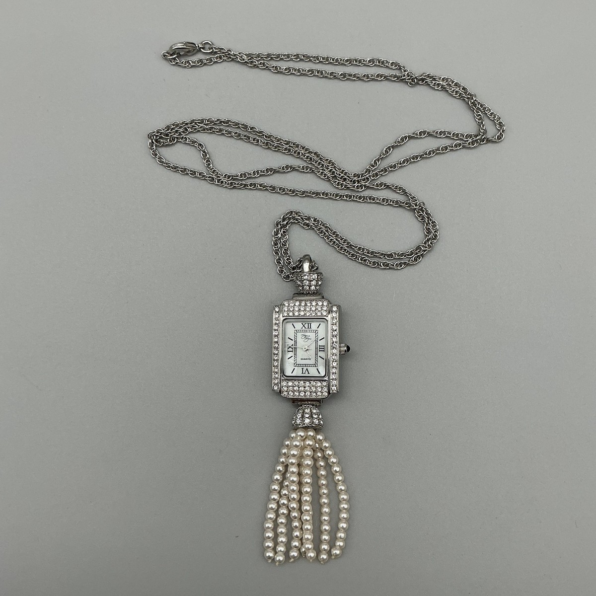 Suzanne Somers Necklace Watch Womens 21mm Silver Tone Faux Pearls