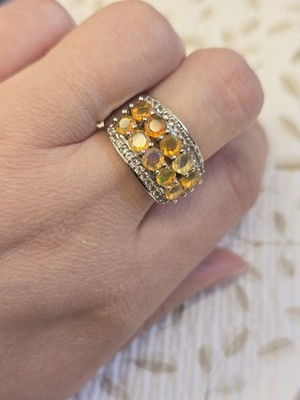 925 Sterling Silver Crystal Cluster Ring Size 7 Yellow Aurora Borealis Statement