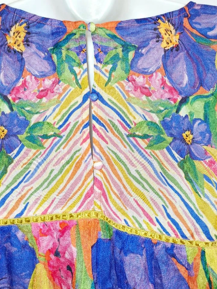 Anthropologie Bl'a'nk London Floral & Striped Blouse 1X Orange Blue classy - Image 4 of 4