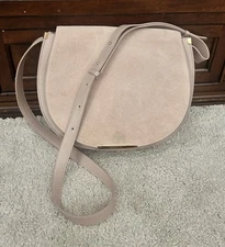 CUYANA Beige Suede/ Leather  Crossbody Bag Magnetic Closure