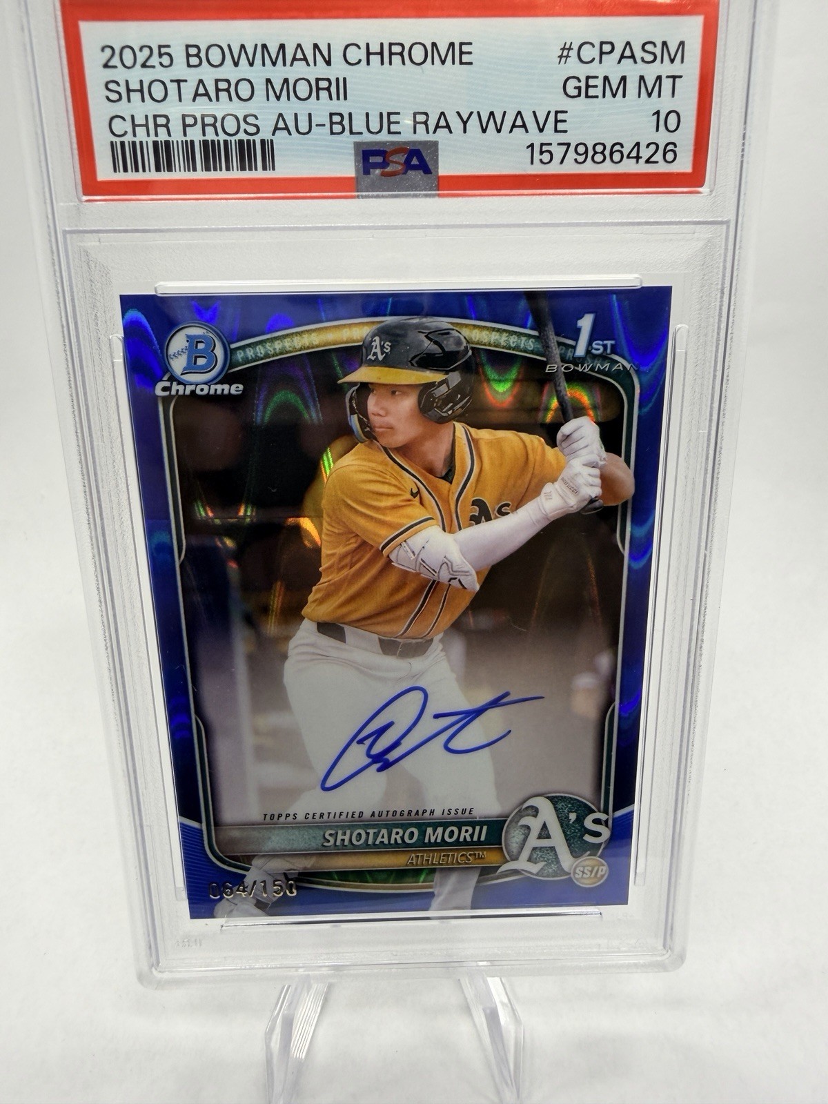 2025 Bowman Chrome Shotaro Morii Auto Blue Ray  Refractor #/150 Athletics PSA 10