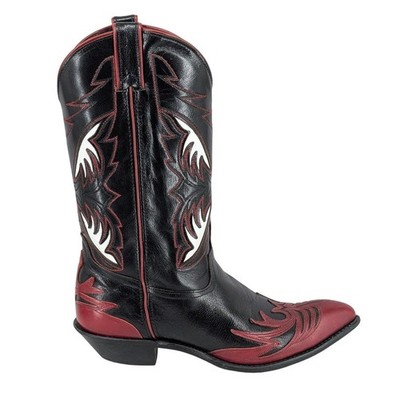 Vtg Code West Leather Western Boots 10 Black Red Flame Pointed Toe Cowgirl