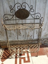 Vintage French 2-Tier Metal Folding Plant Stand Garden Indoor Patio Pot Shelves