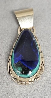 Vintage Azurmalachite 14K Yellow Gold Pendant Necklace Chain Jewelry Gemstone