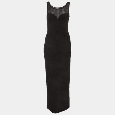 Alaia schwarzes Midikleid mit Häkel- und gebürstetem Synthetikeinsatz M