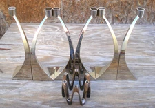 6 Vtg MCM Danish Modern CHROME Metal CURVED 10" CANDLE HOLDERS + sml Bonus DANSK