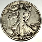 1939 S Walking Liberty Silver Half Dollar- VF Condition - FREE SHIPPING - 1957