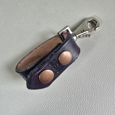 Handcrafted Leather Belt Loop Key Clip   Purple with Celtic Knot Stamping