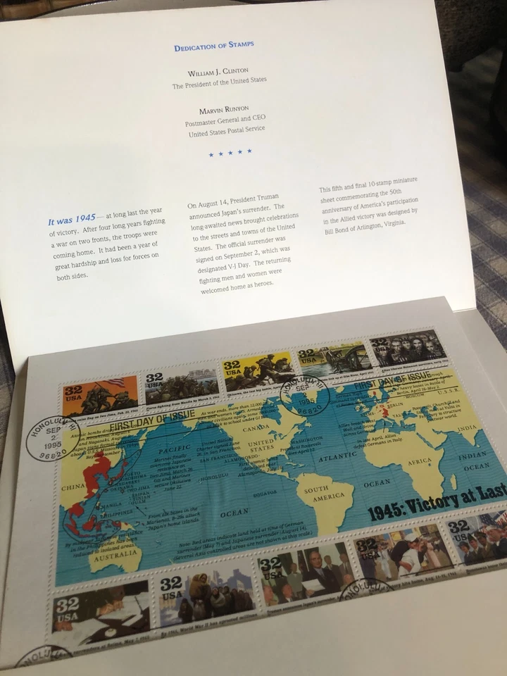 First Day of Issue 50th Anniversary World War II September 2, 1995 sheet of 10  - Image 2 of 3