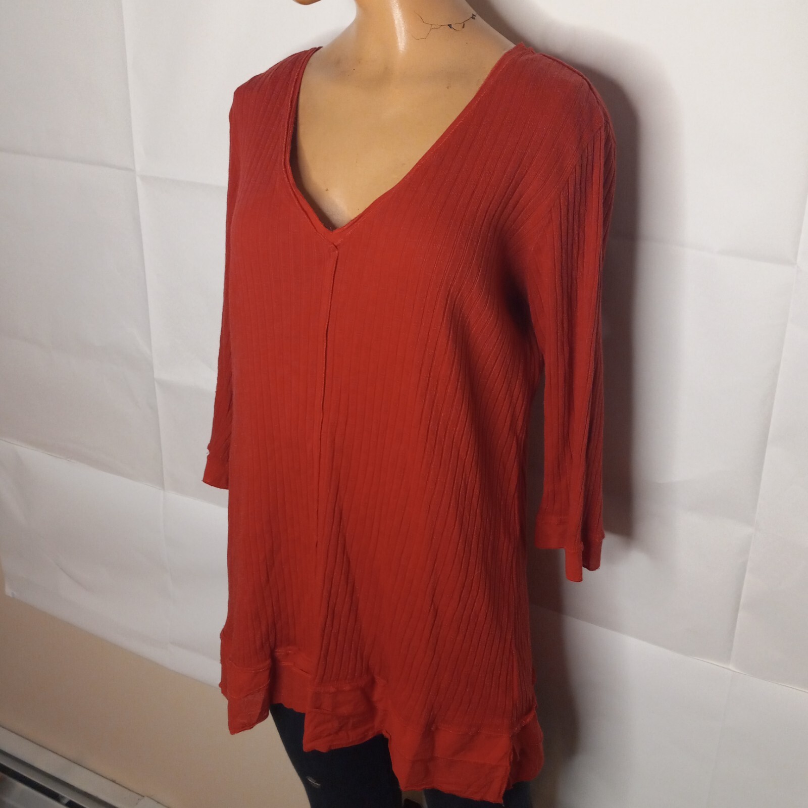 Soft Surroundings Womens Red VNeck 3/4 Sleeve Ribbed Tunic Sweater Size Small eBay