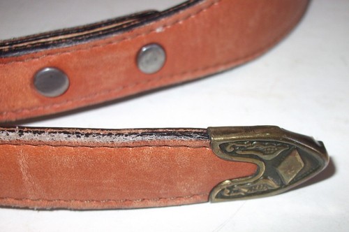 The Belt Company Leather Belt 28 Brown Scaled Laced No Buckle Metal Tip - Picture 6 of 11