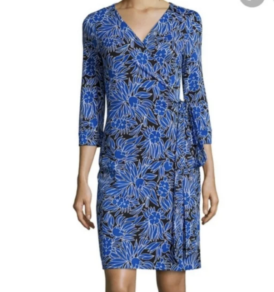 Diane Von Furstenberg New Julian Two Blue Black Floral Print