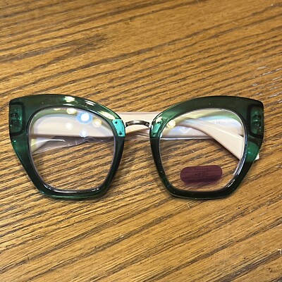 Amomoma Classic Reading Glasses  2.00 Blue Light Filtering Cat Eye Green/Crm
