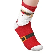 Funky Christmas Fuzzy COOL SANTA SUNGLASSES CREW SOCKS Holiday Novelty Women 5-9