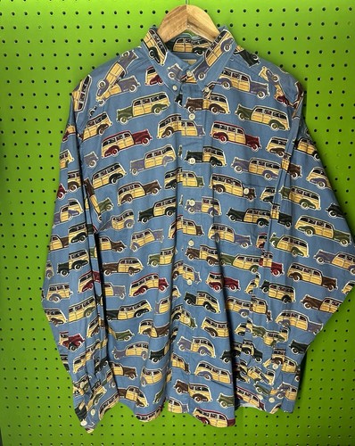 Barn Fly Woodie Wagon Car Button Down Shirt Mens Sz Medium Long Sleeve USA Made